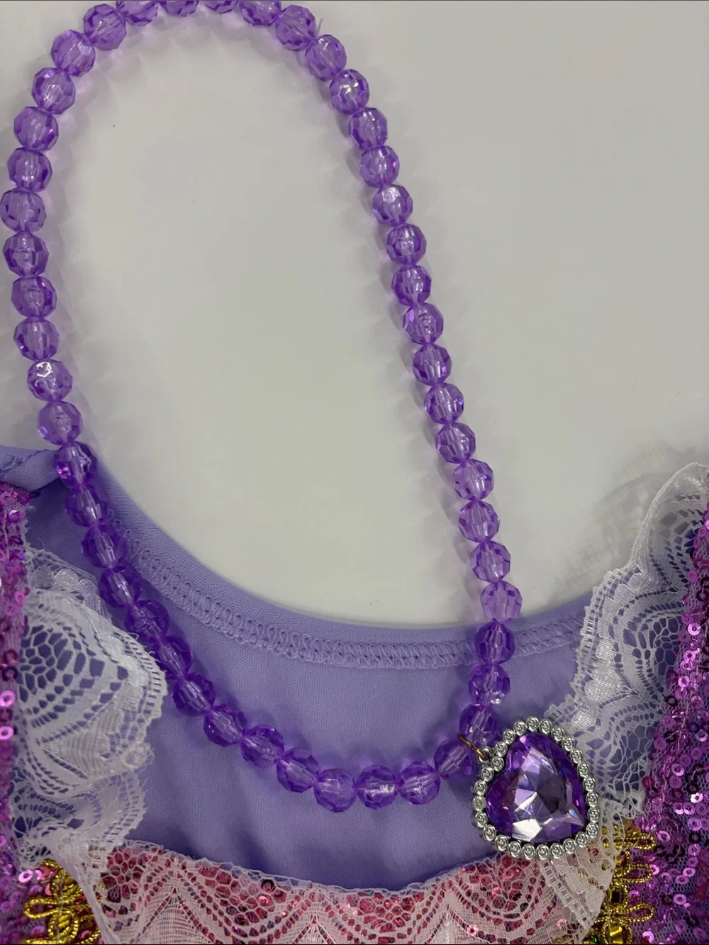 Rapunzel - Purple Butterfly Sparkle Kids Costume Dress with Beaded Necklace